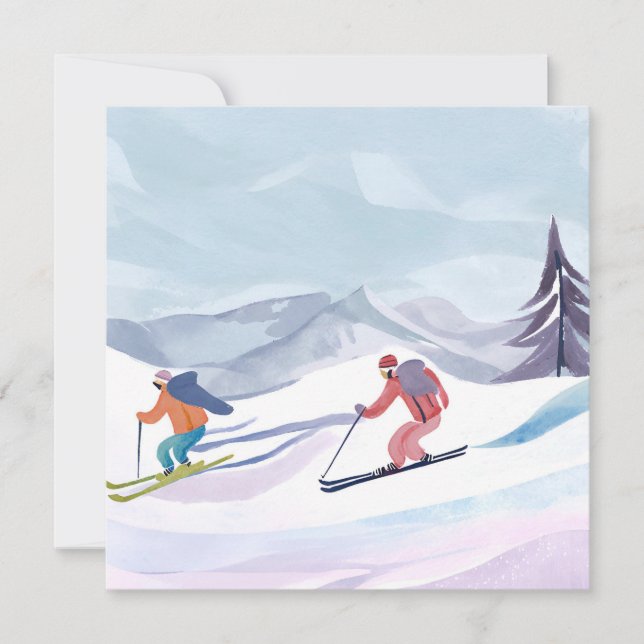Dia de Esqui | Cartão de Montanha de Inverno em Aq (Frente)