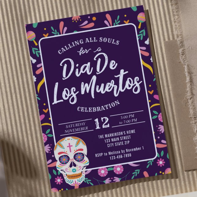 Dia De Los Muertos Skull Mexicano Fiesta Convite (Criador carregado)