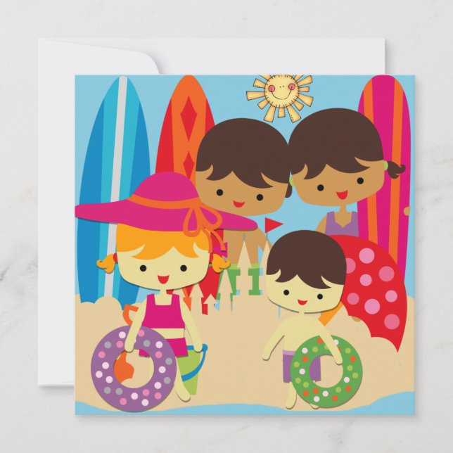 Dia de Nadação na Praia Convites de Aniversário (Frente)