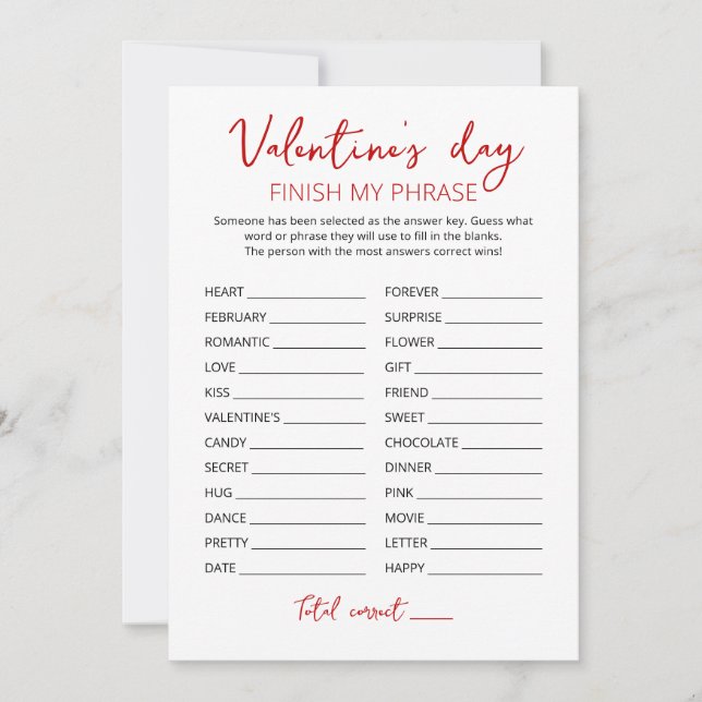 Dia de os namorados Concluir minha frase Cartão de (Frente)