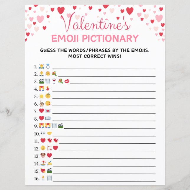 Dia de os namorados Emoji Pictionary Game (Frente)