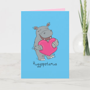 Dia de os namorados Huggopotamus Cartão Hippo Azul