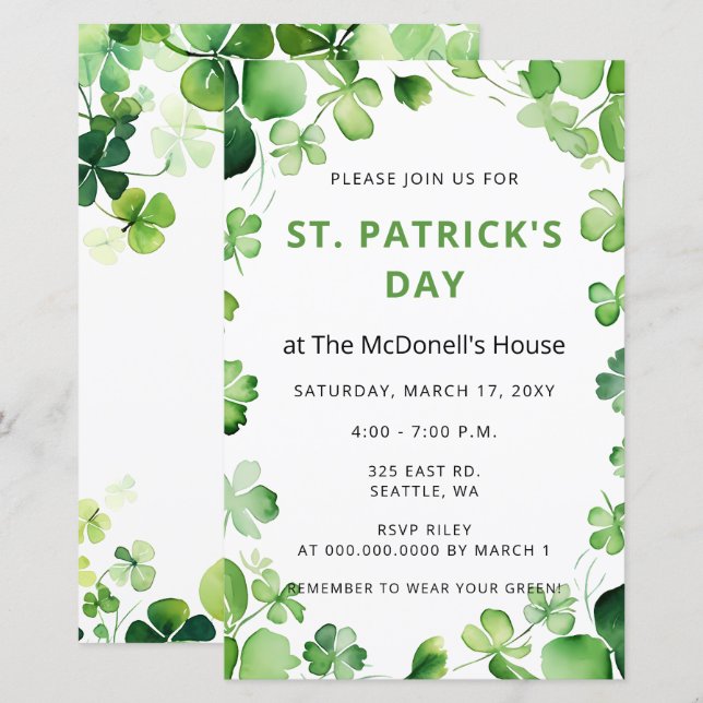 Dia de São Patrício de Shamrock do Clover Verde Or (Frente/Verso)