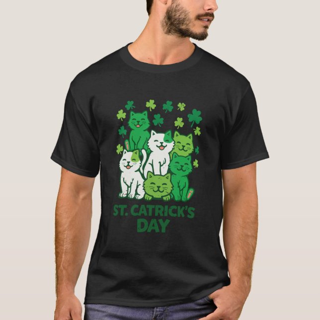 Dia de São Patrício Gatos Catricks Camiseta engraç (Frente)