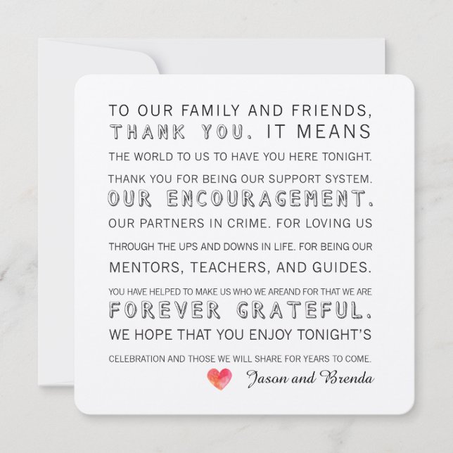 Dia do Casamento Obrigado Cartões | Coração de Aqu (Frente)