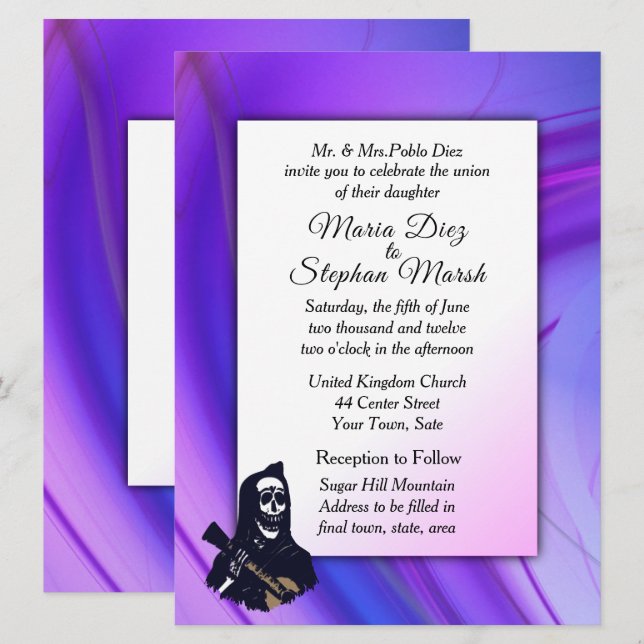 Dia do Convite para Casamento Ultravioleta Morto (Frente/Verso)