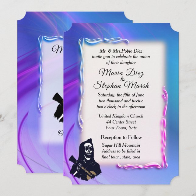 Dia do Convite para Casamento Ultravioleta Morto (Frente/Verso)