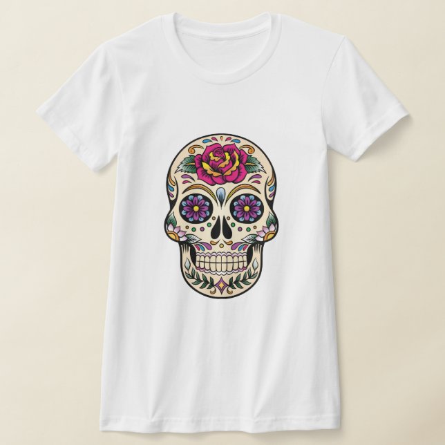 Dia do Crânio Morto de Açúcar com Rosa T-Shirt (Postura )