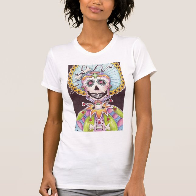 Dia do Esqueleto Morto com Camiseta de Corações (Frente)