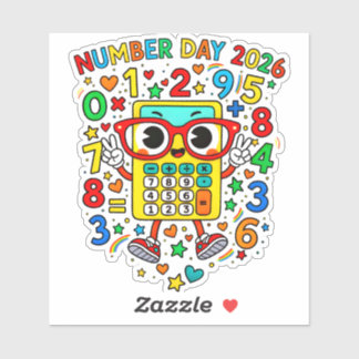 Dia do Número 2026 Adesivo de Matemática Colorido 