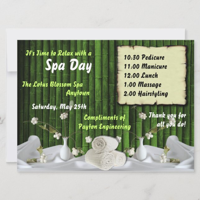 Dia Do Spa Para Convites Personalizados De Funcion (Frente)