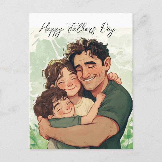 Dia dos pais e filhos com carinho Cartão postal (Frente)