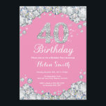 Diamante de Prata e Rosa de Convite para aniversár<br><div class="desc">Convite para aniversário de 40 anos. Diamante do Rhinestone Rosa e do Prata. Convite para o Elegante Birthday Bash. Aniversário Adulto. Aniversário das mulheres. Homens Aniversário.
Para mais personalização,  clique no botão "Personalizar" e use a ferramenta design para modificar este modelo.</div>