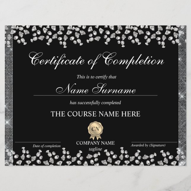 Diamante do Certificado de Prêmio de Conclusão (Frente)