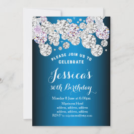 diamante elegante azul, convite de aniversário bri