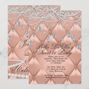 Diamante, pérolas e convites de festas de Bling