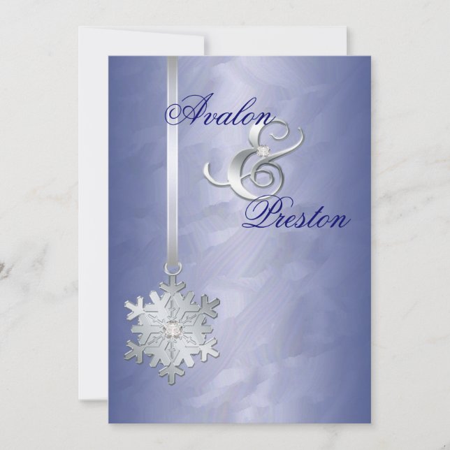 Diamante Silver Snowflake Blue Foil Convite (Frente)