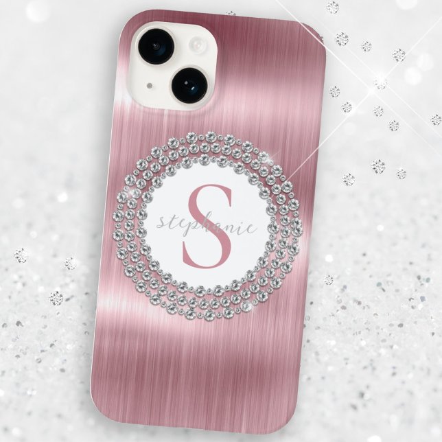 Diamantes de Metais Rosa Monogramas Estimulosos Lu (Pink Metal Diamonds Monogram Sparkly Luxurious Case-Mate iPhone Case)