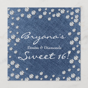 Diamantes Denim Espalhados Bling 16 Convite