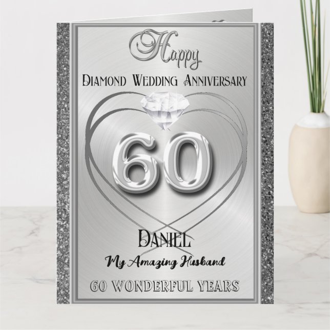 Diamond 60º Cartão De Aniversário De Casamento Par (Frente)