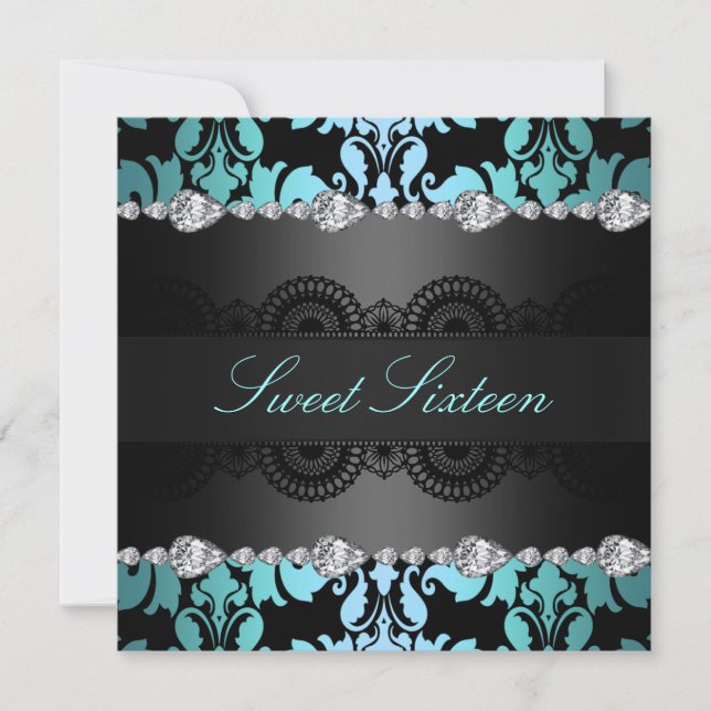 Diamond Black/Blue Sweet16 Convite de aniversário (Frente)
