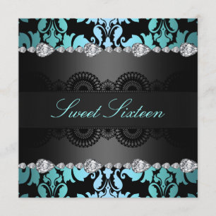 Diamond Black/Blue Sweet16 Convite de aniversário