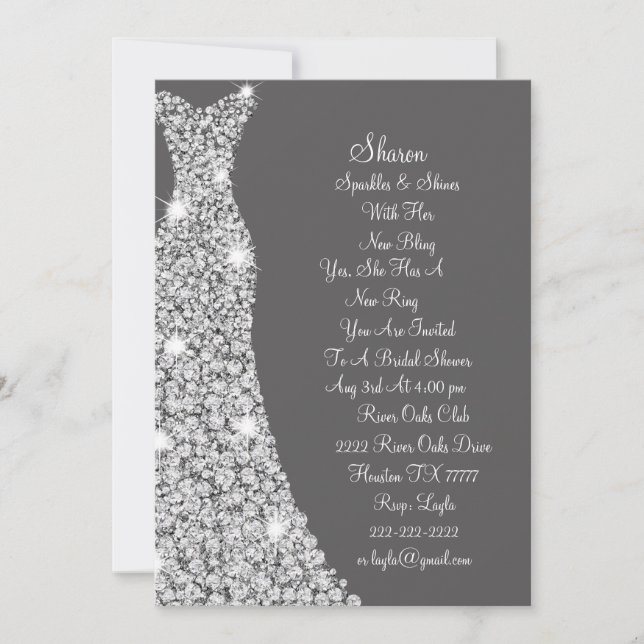 Diamond Estudou Casamento Vestido Bridal Convite (Frente)