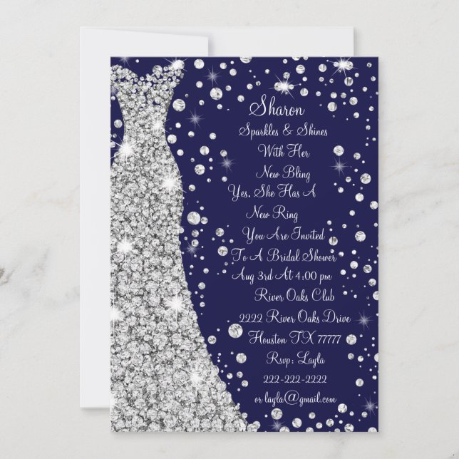 Diamond Estudou Casamento Vestido Bridal Convite (Frente)