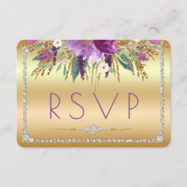 Diamond Glitter Watercolor Flowers RSVP Dourado