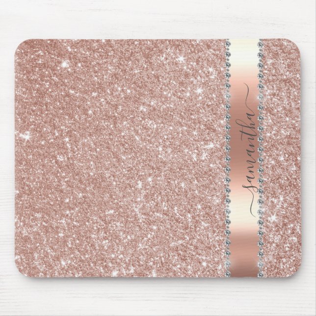 Diamond Silver Glitter Name Monograma Mouse Pad (Frente)