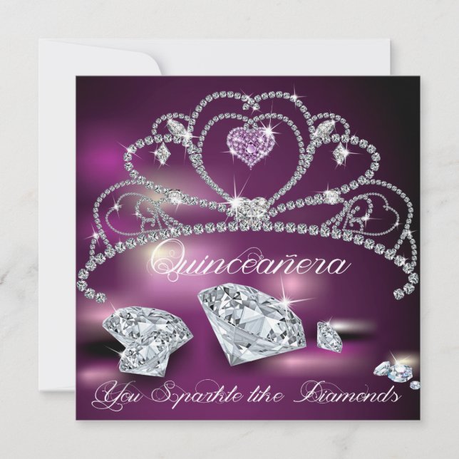 Diamond Tiara Glam Quinceañera Convite (Frente)