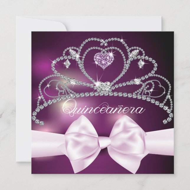 Diamond Tiara Pink Arco Quinceañera Convite (Frente)