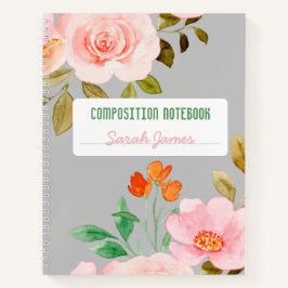 Diário de Composição Personalizada Floral da cinza