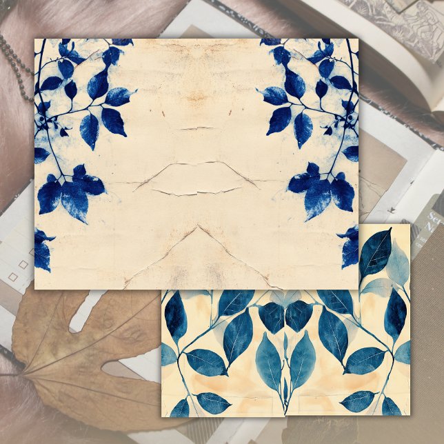 Diário de Lixo Azul Vintage Old Page Greenery (Criador carregado)