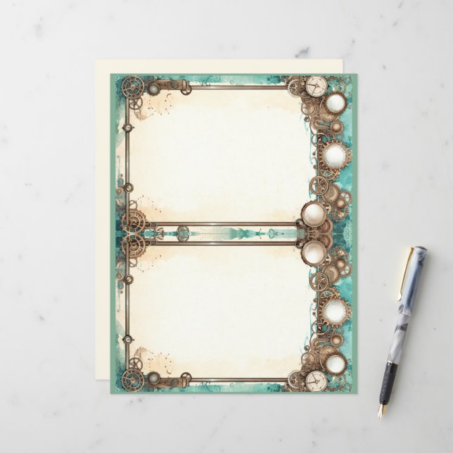 Diário Pages Teal e Steampunk (Frente/Verso In Situ)