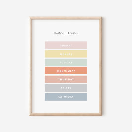 Dias da Semana da Poster de Arte Montessori