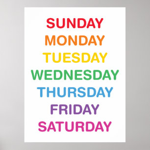 Dias da Semana de Poster de Sala de Aula