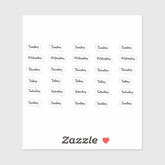 Dias da Semana - Letra Pincel - Adesivos (Folha)