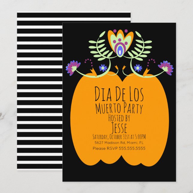 Dias De Los Muerto Abóbora Folclórica Convite Flor (Frente/Verso)
