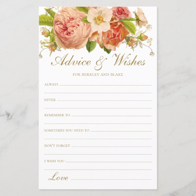 Dicas e Desejos de Casamento Florais Elegantes (Frente)