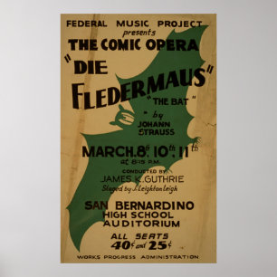 Die Fledermaus Strauss Vintage 1938 Poster WPA
