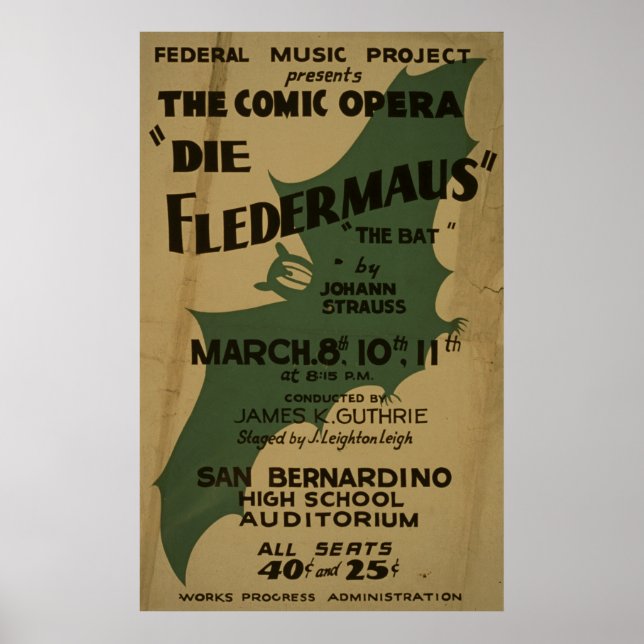 Die Fledermaus Strauss Vintage 1938 Poster WPA (Frente)