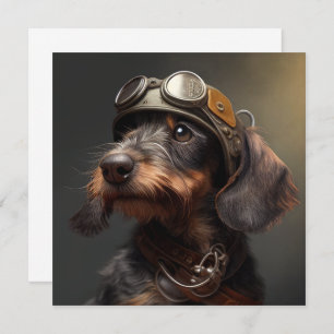 Dieselpunk Wirehaired Dachshund Steampunk Card