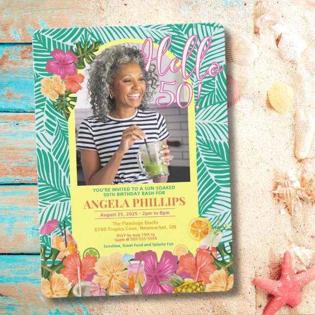 Diga Olá à Diversão ao Sol Convite de Aniversário (Tropical Photo Birthday Party Invite )