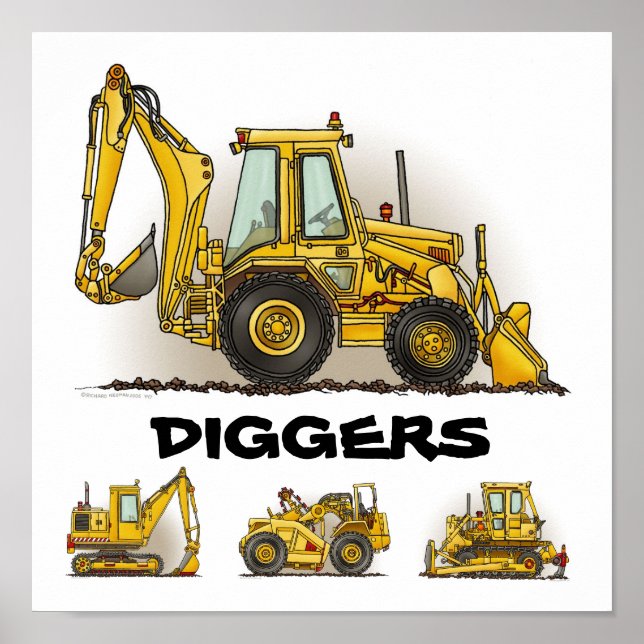 Diggers Backhozers Construção Poster Impressão (Frente)