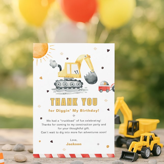 Diggin’ It Construction Birthday Thank You Card (Criador carregado)