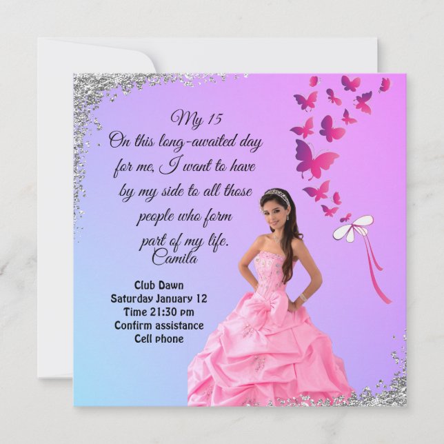 digital 15th birthday card, and butterfly  (Frente)