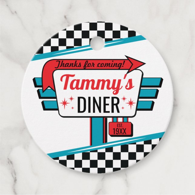 Diner Retro Birthday Favor Circles 1950 - Etiqueta (Frente)