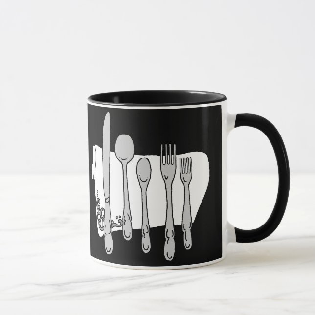 Dinnerware preto e branco na caneca preta de café (Direita)