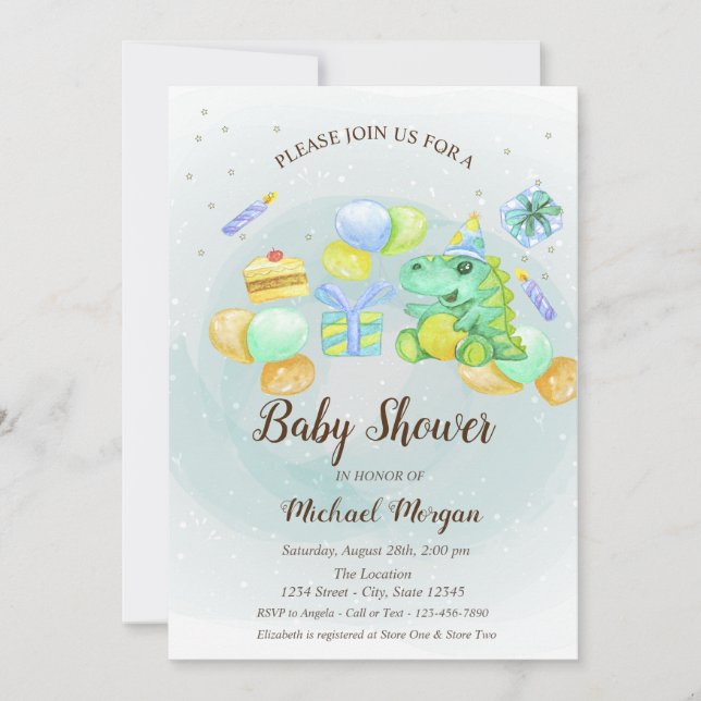 Dino De Aquarela,Bolo,Apresenta Convite (Frente)